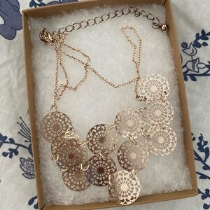 Medallion Necklace, Costume Jewelry Necklace, Rose Gold Color